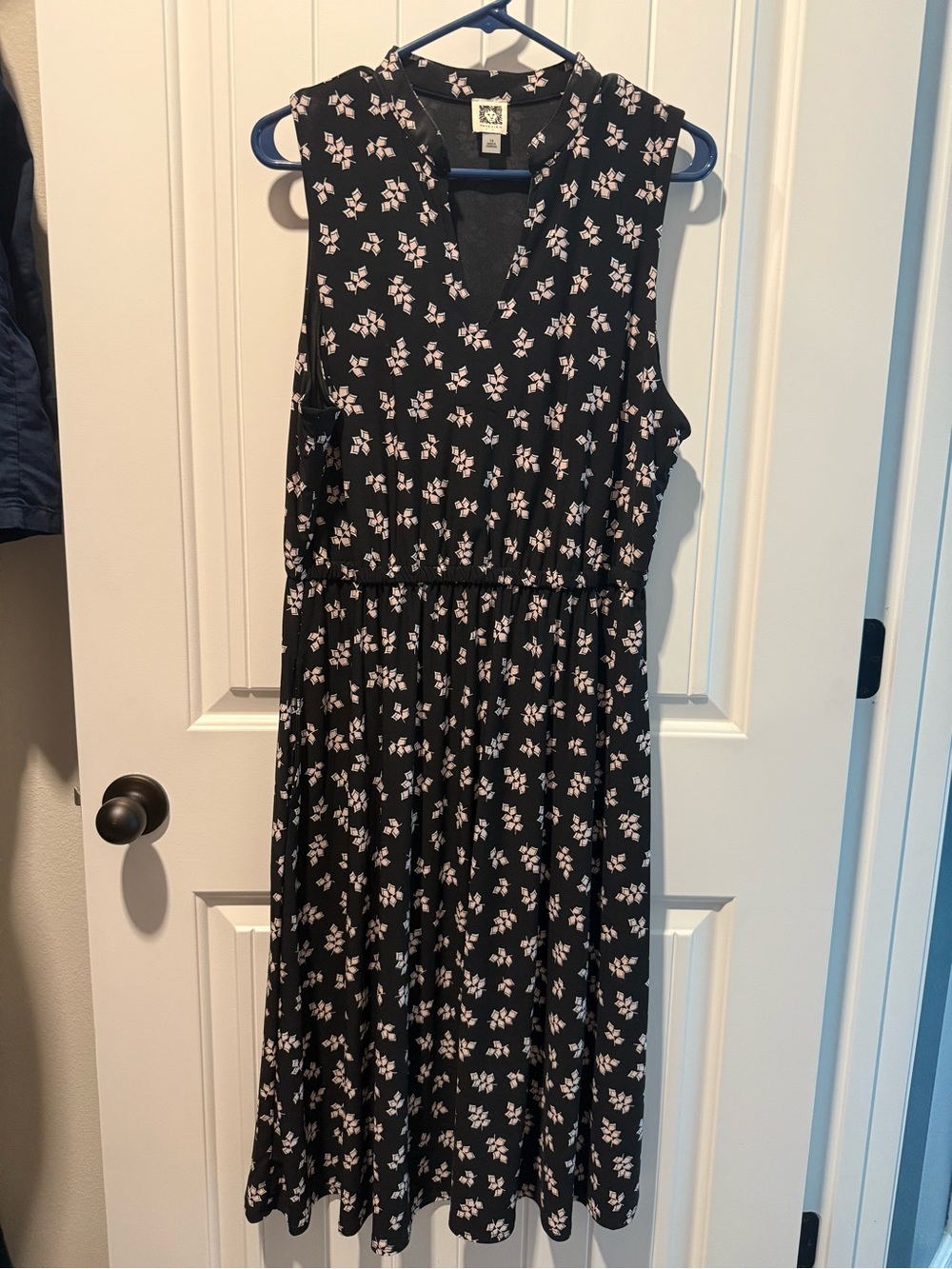 Sleeveless Black and Light Pink Floral Midi Dress - Anne Klein